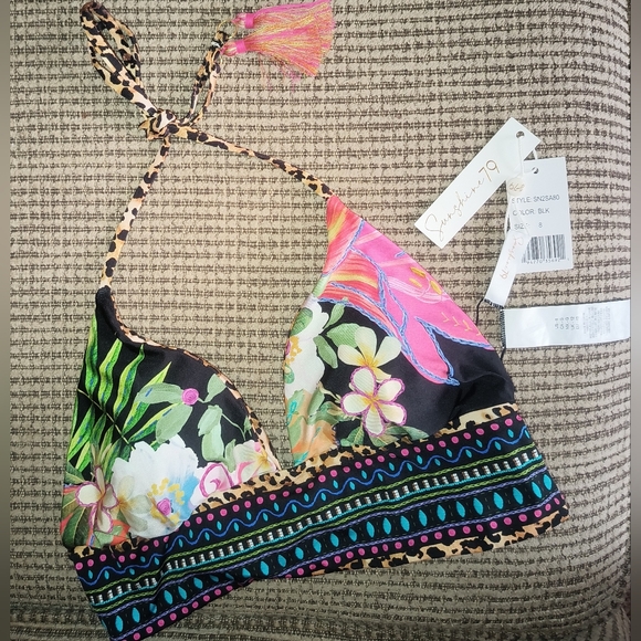 🆕Sunshine 79 REVERSIBLE Triangle Halter Bikini Top Size 8 Animal & Floral Print - Picture 4 of 12